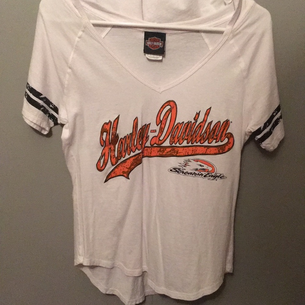 Small white Harley Davidson hooded t-shirt